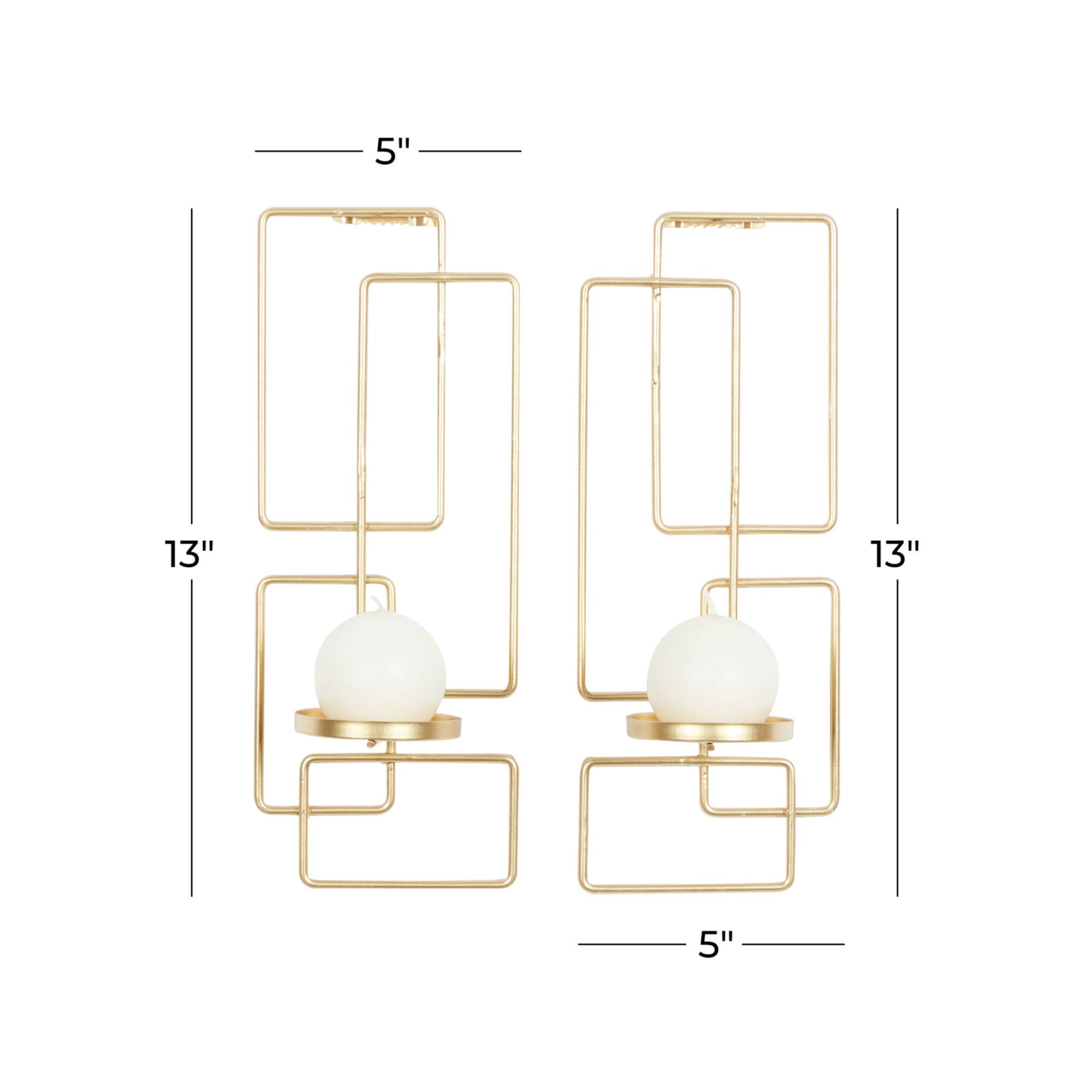 Gold Iron Contemporary Candlestick Holders, 13" x 5" x 4"